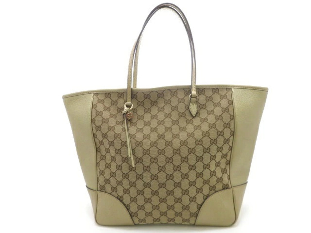 Gucci Bree Tote Bag GG Supreme Canvas Leather Beige Cream Gold